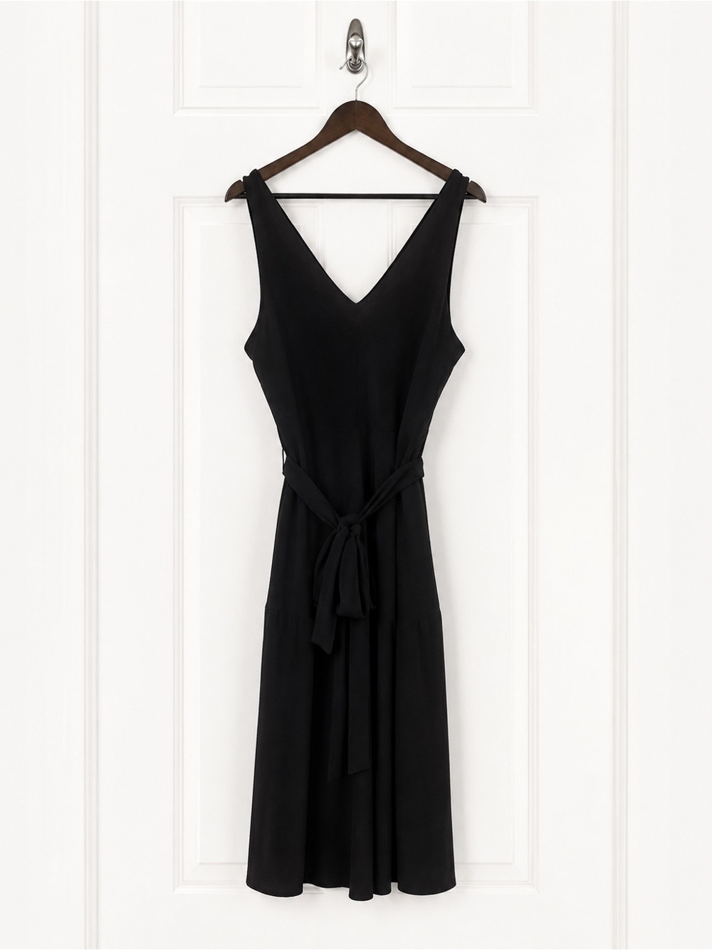 Banana Republic Black V-Neck Midi Dress with Tie Waist